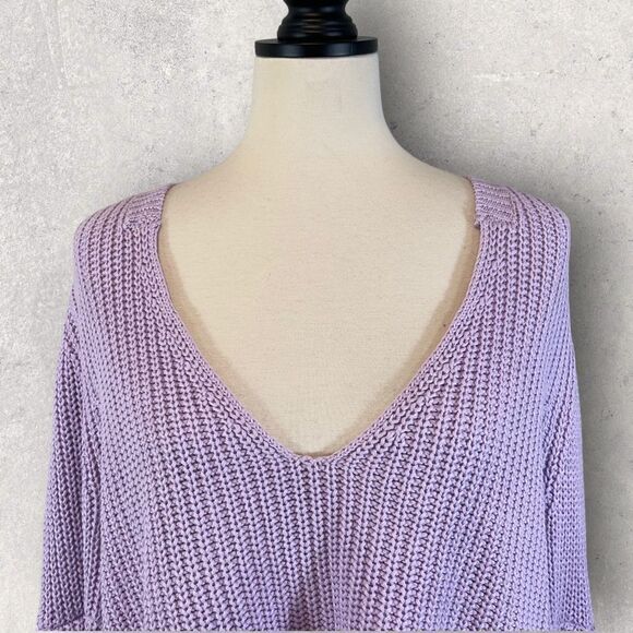 Free People Damsel Sweater Purple Bell Sleeve Cable Knit, Size M - Picture 2 of 14